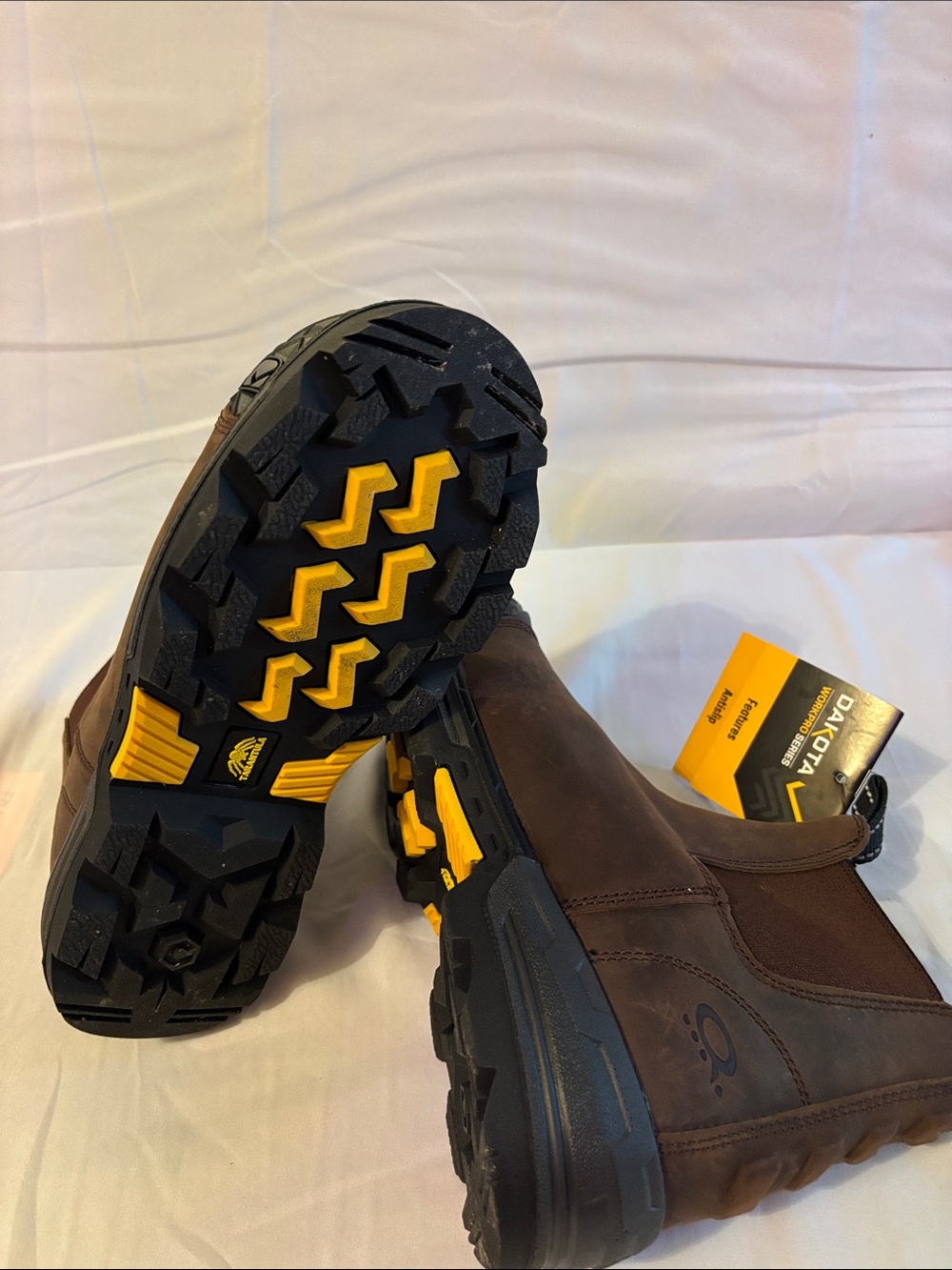 Men's Brown Chelsea Work Boots with Yellow-Accent Outsole